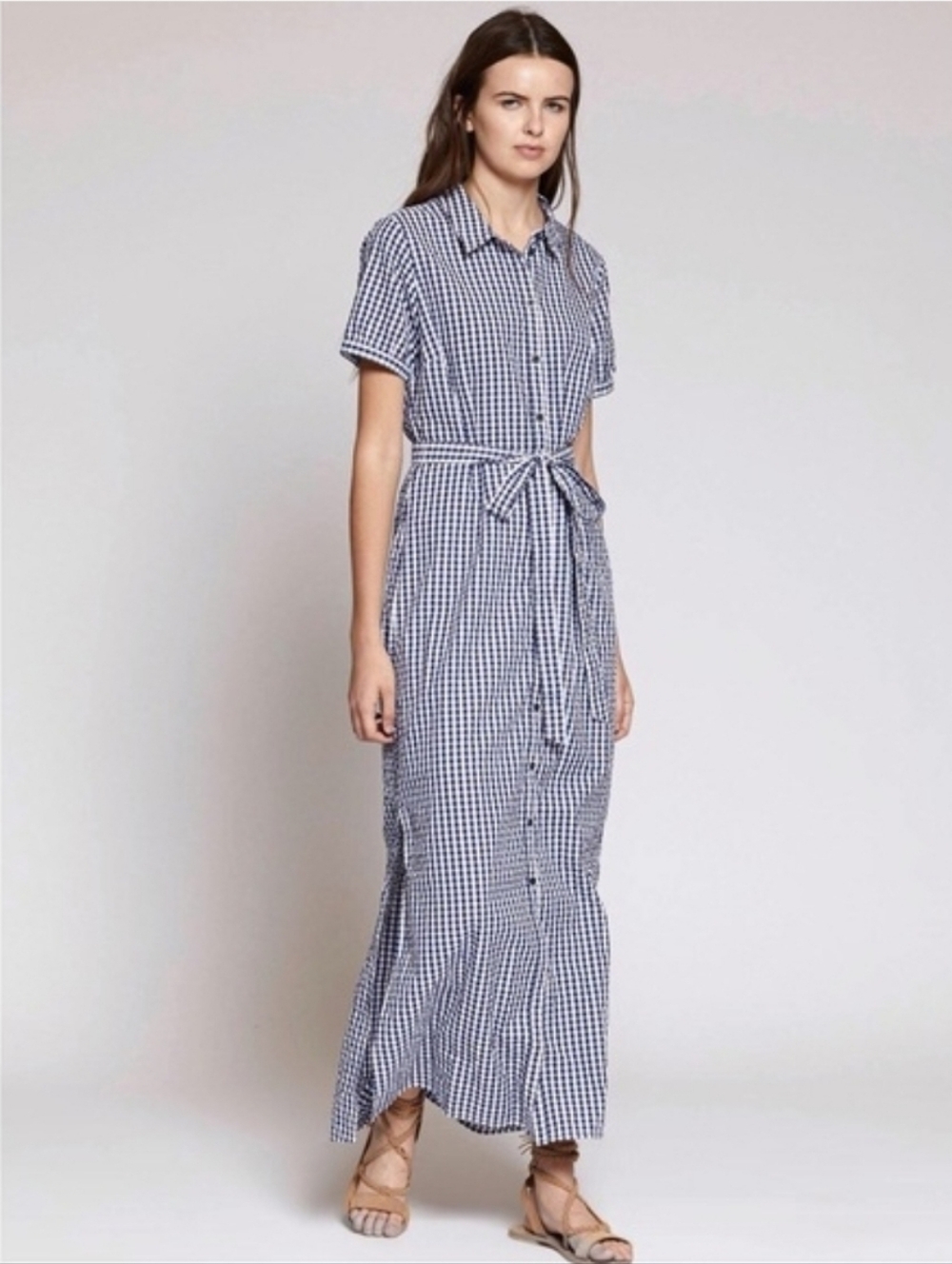 Anthropologie  Sanctuary Navy and White Gingham Maxi Shirt Dress NWOT